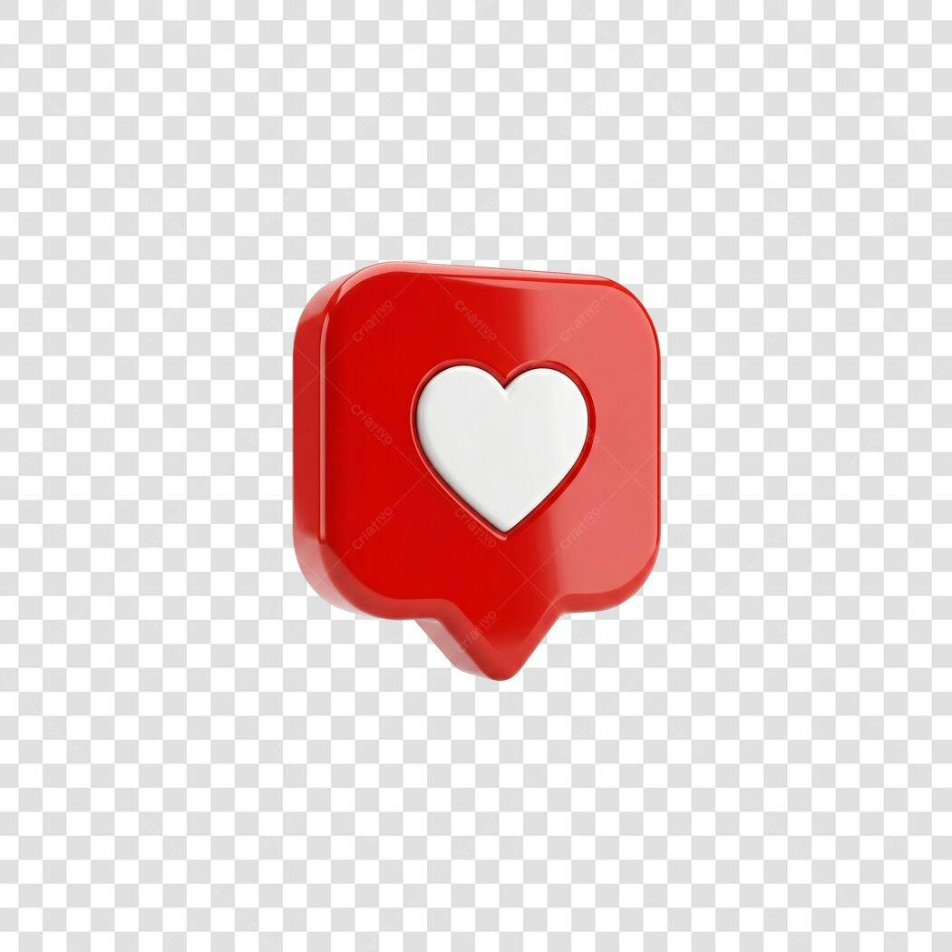 Elemento 3D Coração Vermelho Like Rede Social PNG Fundo Transparente