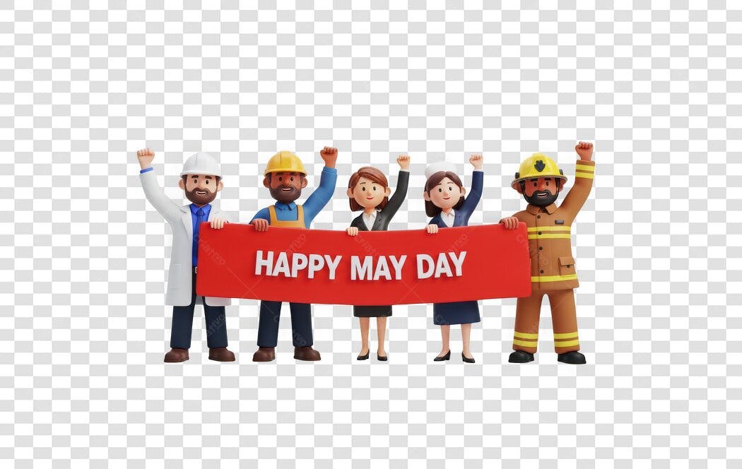 Elemento 3D Dia do Trabalho 1 de Maio Profissões PNG Fundo Transparente