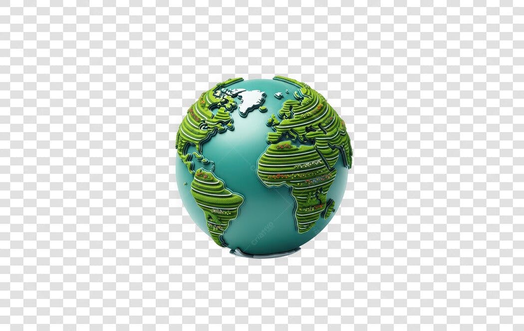 Elemento 3D Globo Terrestre Verde Azul PNG Fundo Transparente