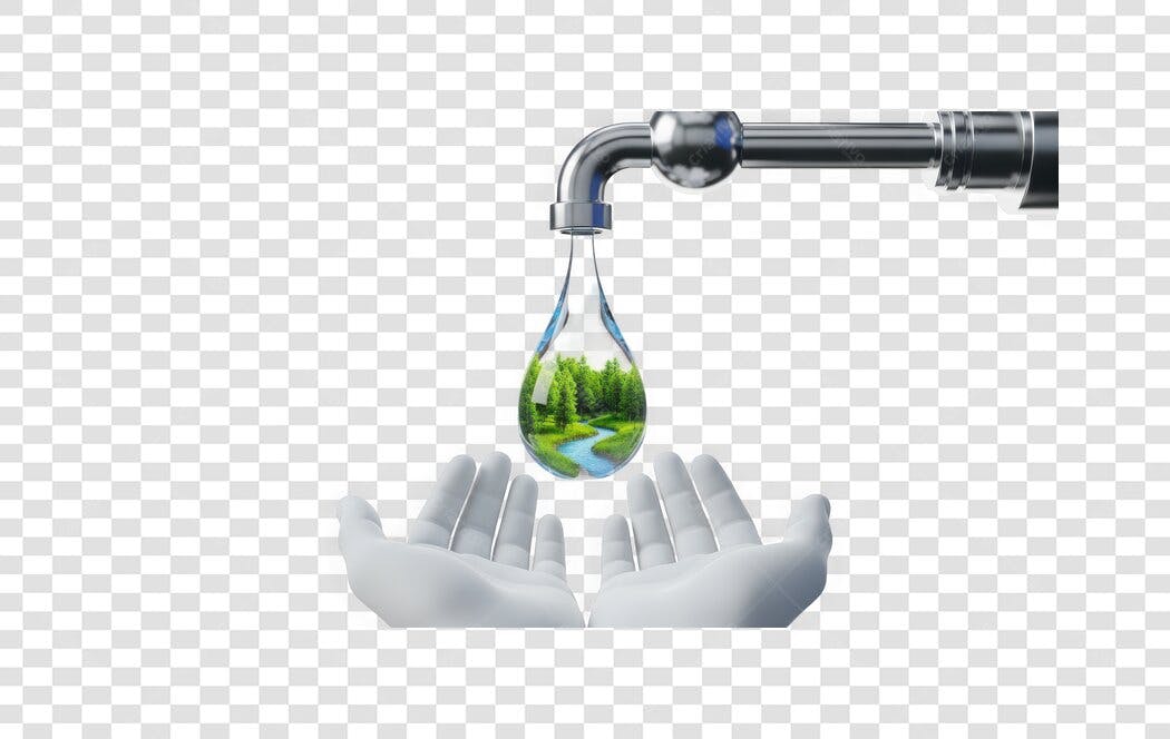 Elemento 3D Gota D'Água Natureza Mãos PNG Fundo Transparente