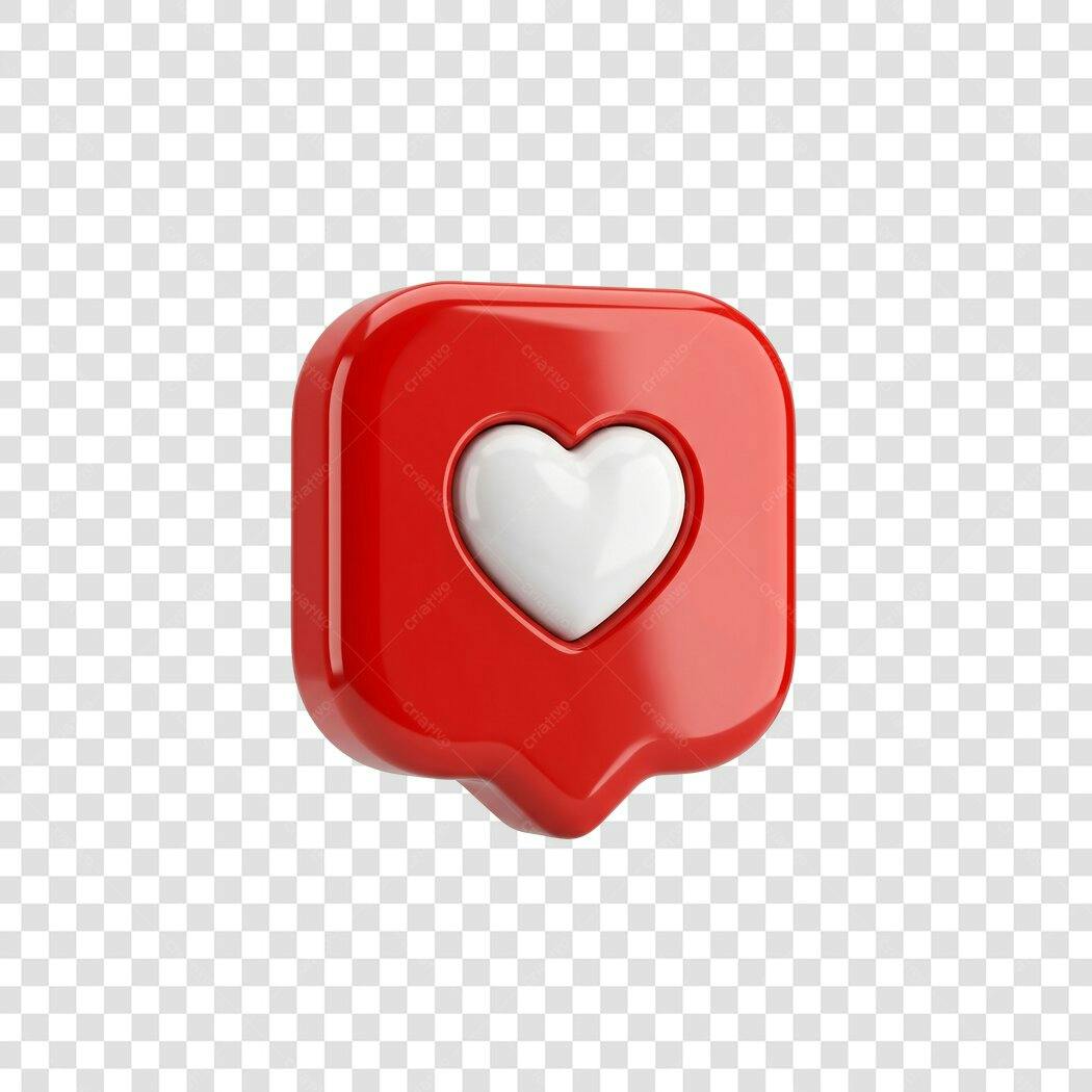 Elemento 3D Ícone Curtir Coração Vermelho PNG Fundo Transparente