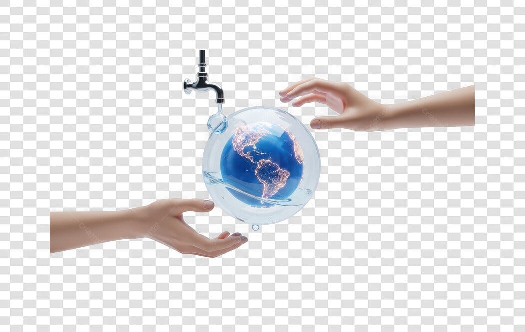 Elemento 3D Mãos Segurando Planeta Terra Água PNG Fundo Transparente
