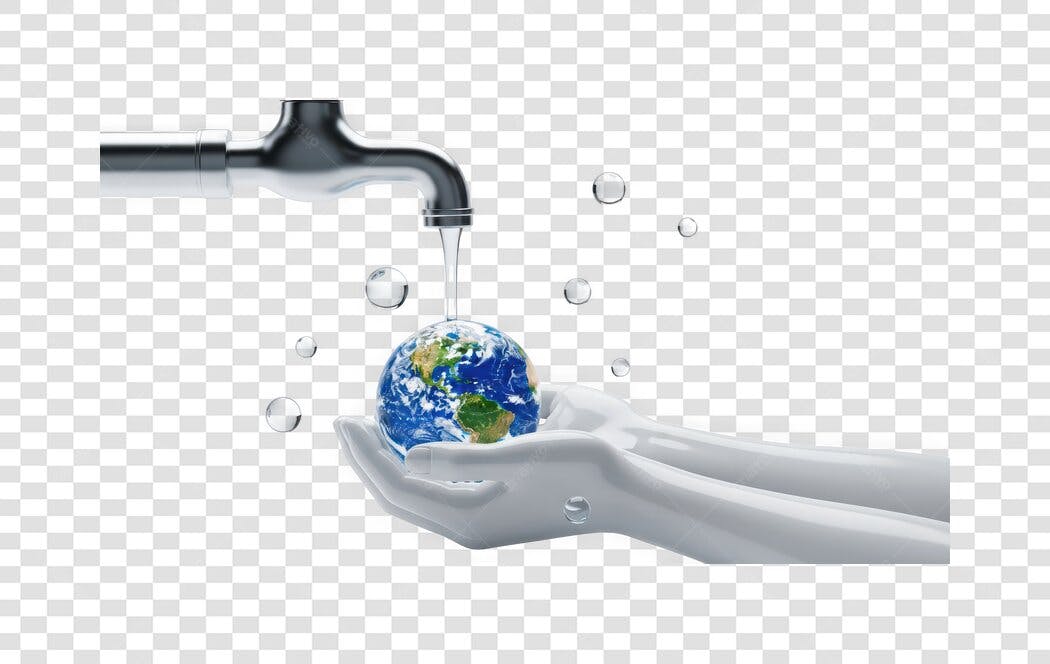 Elemento 3D Mãos Segurando Terra Torneira Água PNG Fundo Transparente