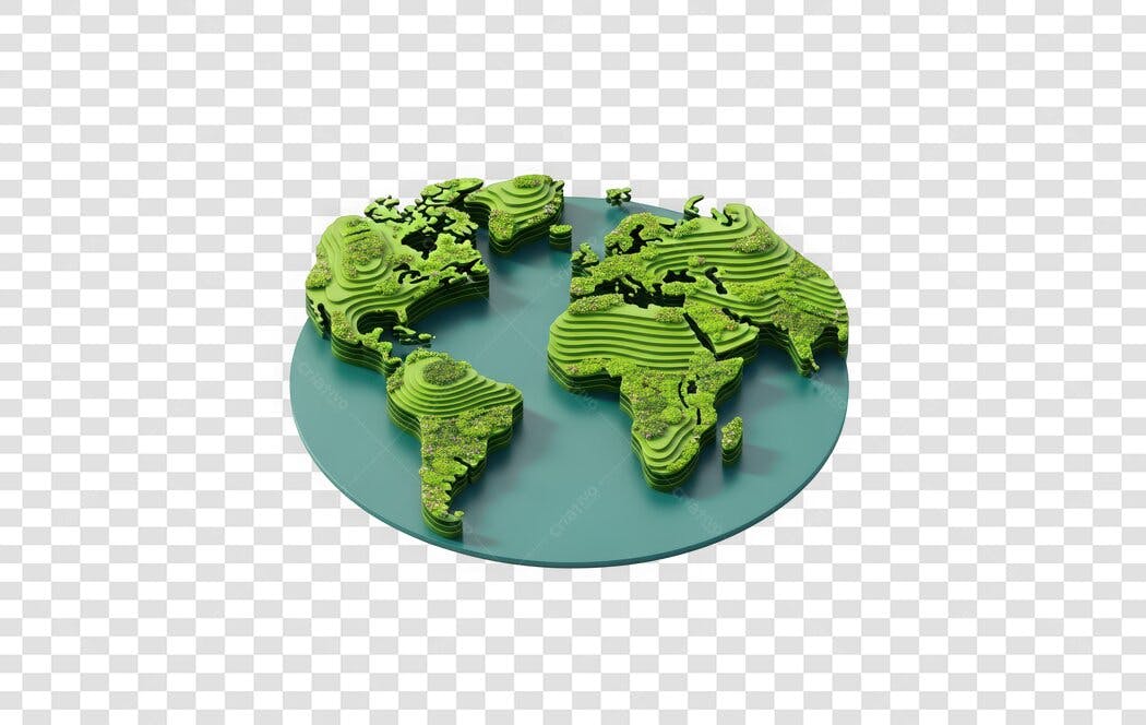 Elemento 3D Mapa Mundi Terra Verde PNG Fundo Transparente