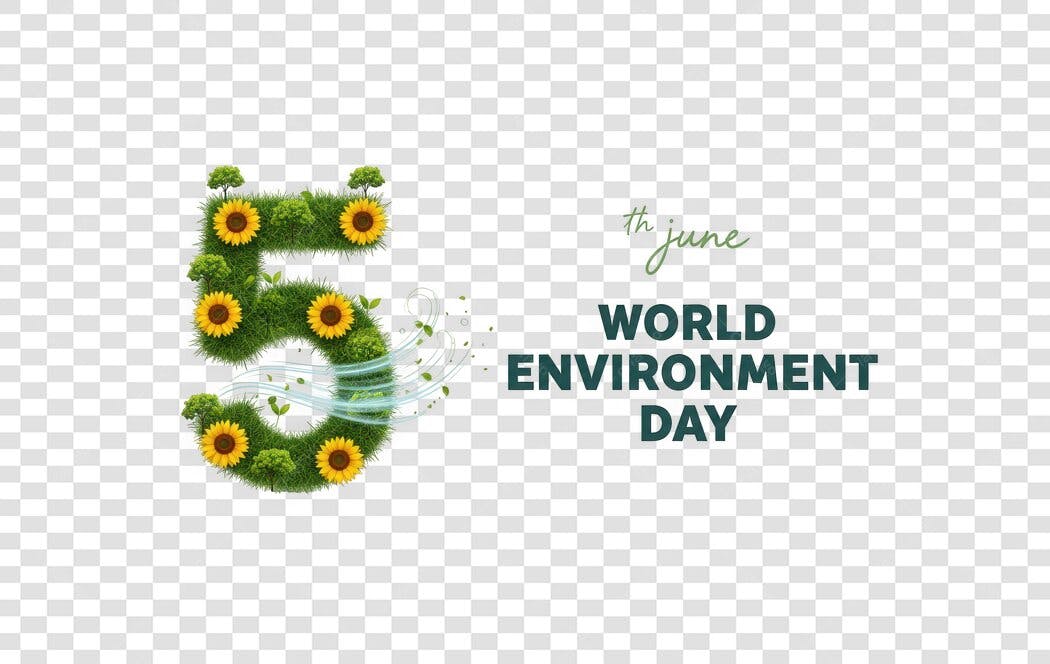Elemento 3D Número 5 Dia Mundial Meio Ambiente Junho PNG Fundo Transparente