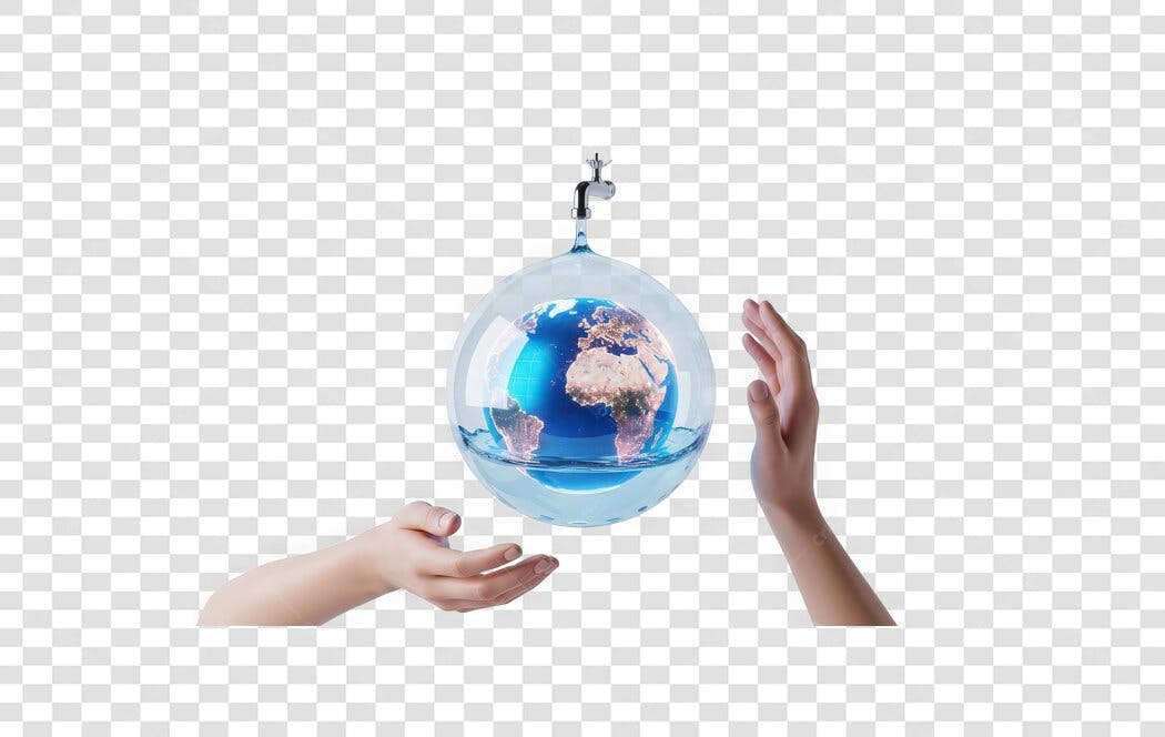 Elemento 3D Planeta Terra Água Mãos PNG Fundo Transparente