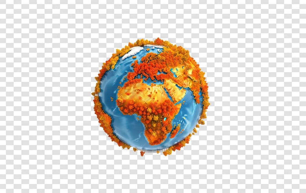 Elemento 3D Planeta Terra Aquecimento Global PNG Fundo Transparente
