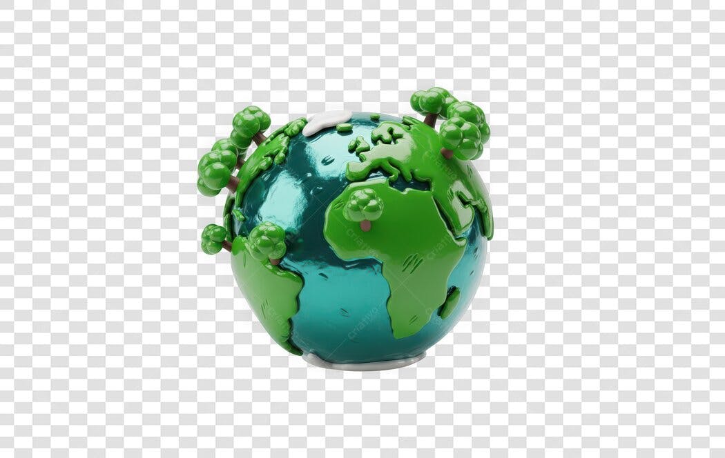 Elemento 3D Planeta Terra Árvores Verdes PNG Fundo Transparente