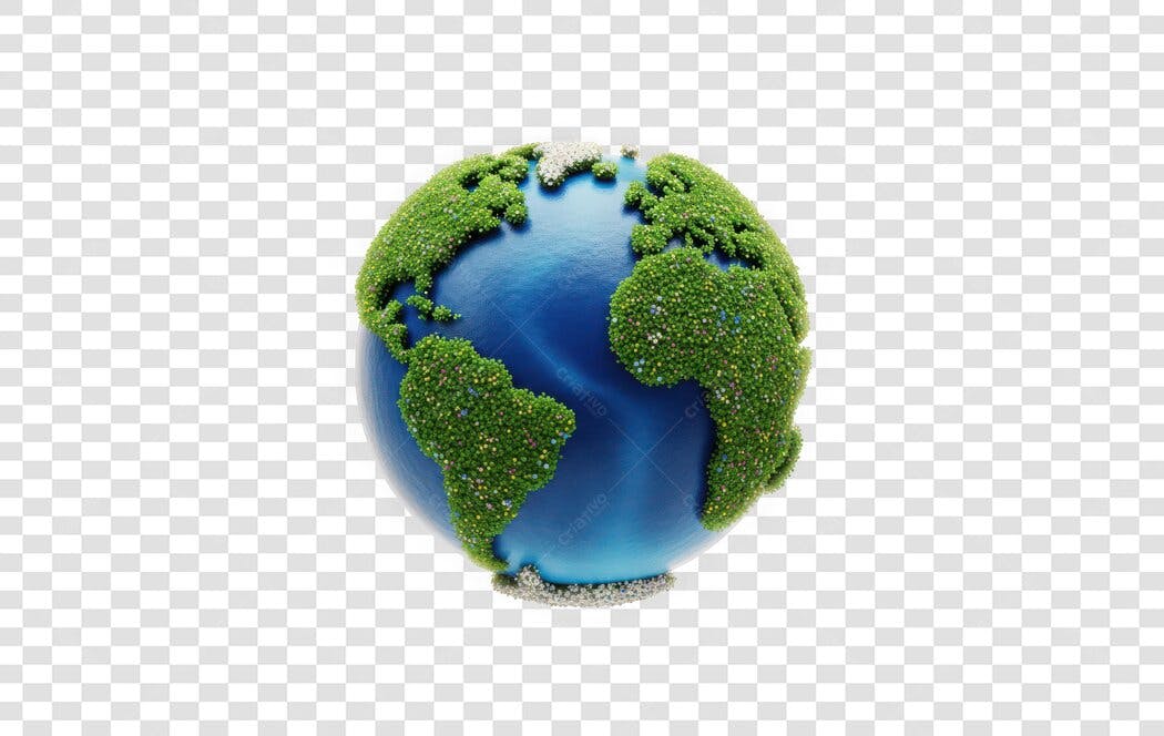 Elemento 3D Planeta Terra Grama Azul PNG Fundo Transparente