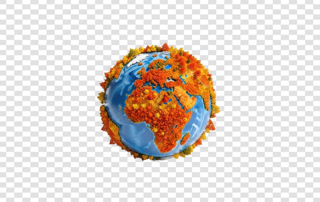 Elemento 3D Planeta Terra Laranja Azul PNG Fundo Transparente