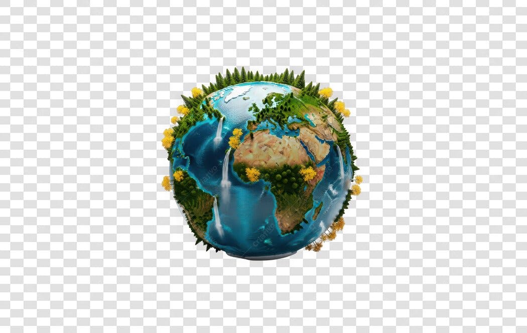 Elemento 3D Planeta Terra Natureza Sustentabilidade PNG Fundo Transparente