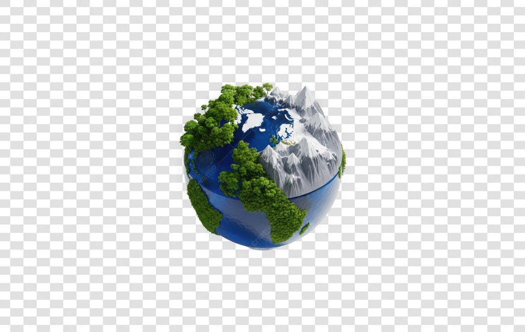 Elemento 3D Planeta Terra Natureza Verde PNG Fundo Transparente