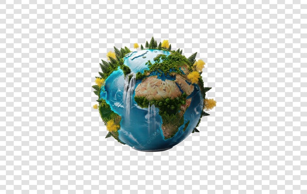 Elemento 3D Planeta Terra Natureza Verde PNG Fundo Transparente