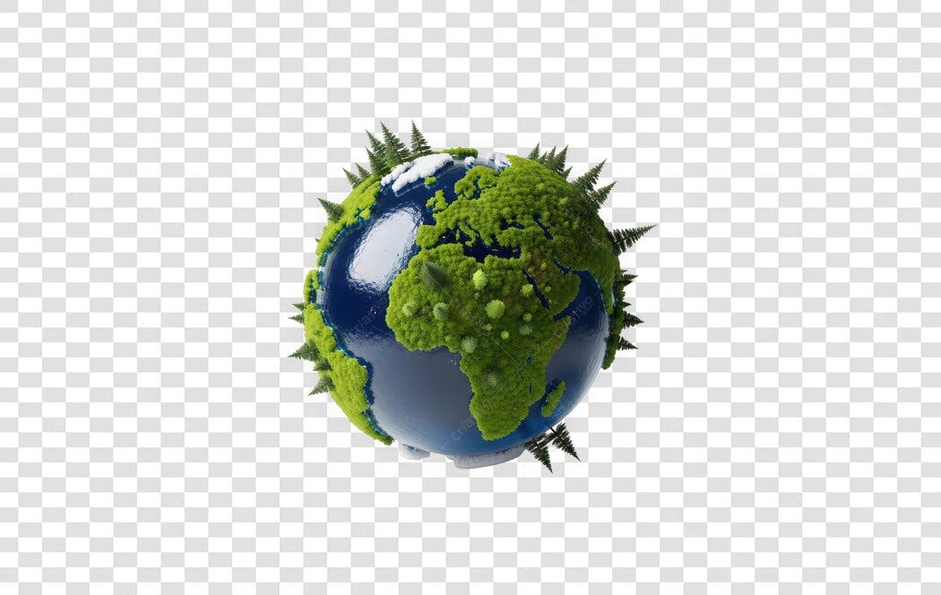 Elemento 3D Planeta Terra Verde Azul PNG Fundo Transparente