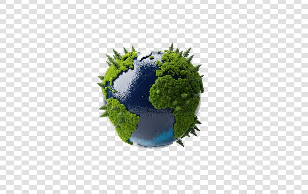 Elemento 3D Planeta Terra Verde Azul PNG Fundo Transparente