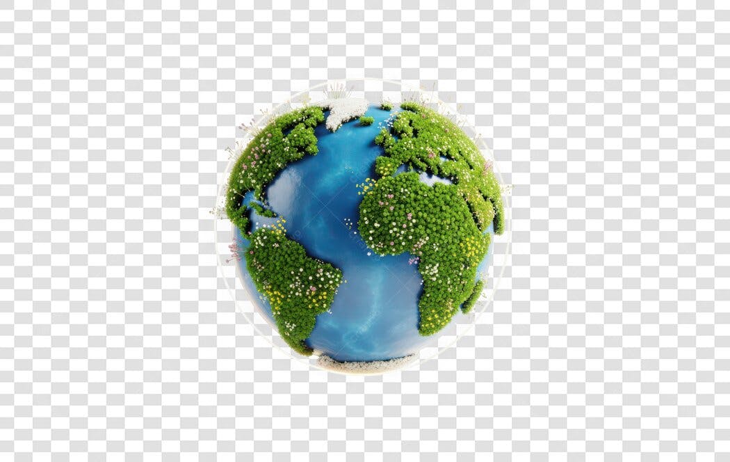 Elemento 3D Planeta Terra Verde Azul PNG Fundo Transparente
