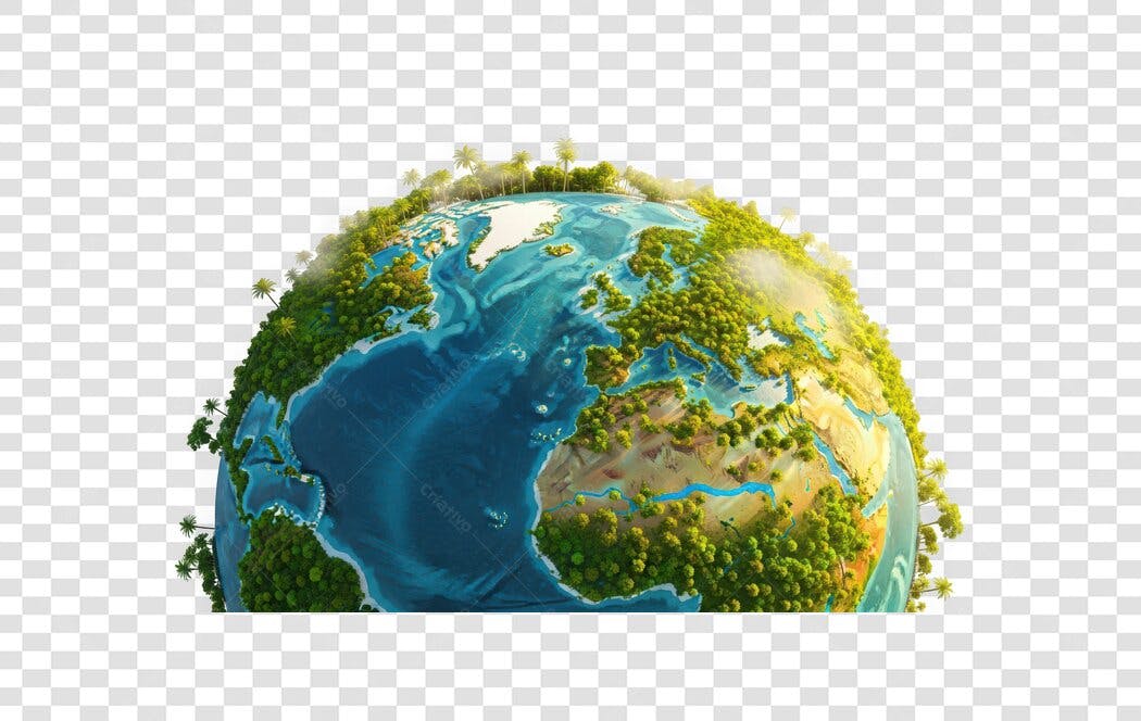Elemento 3D Planeta Terra Verde Azul PNG Fundo Transparente