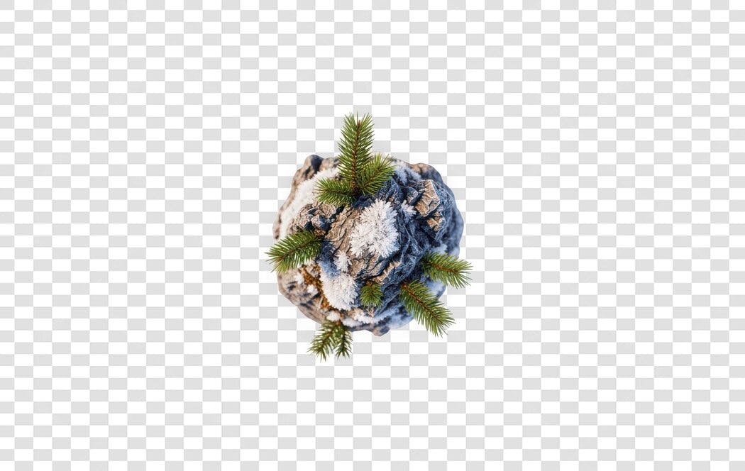 Elemento 3D Rocha Nevada com Pinheiros PNG Fundo Transparente