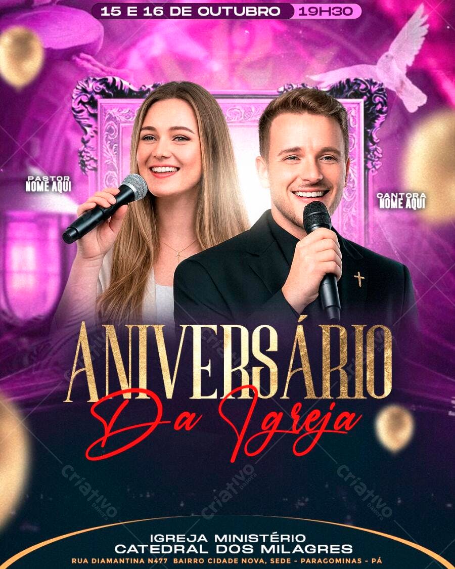 Flyer Aniversário da Igreja Outubro PSD Editável
