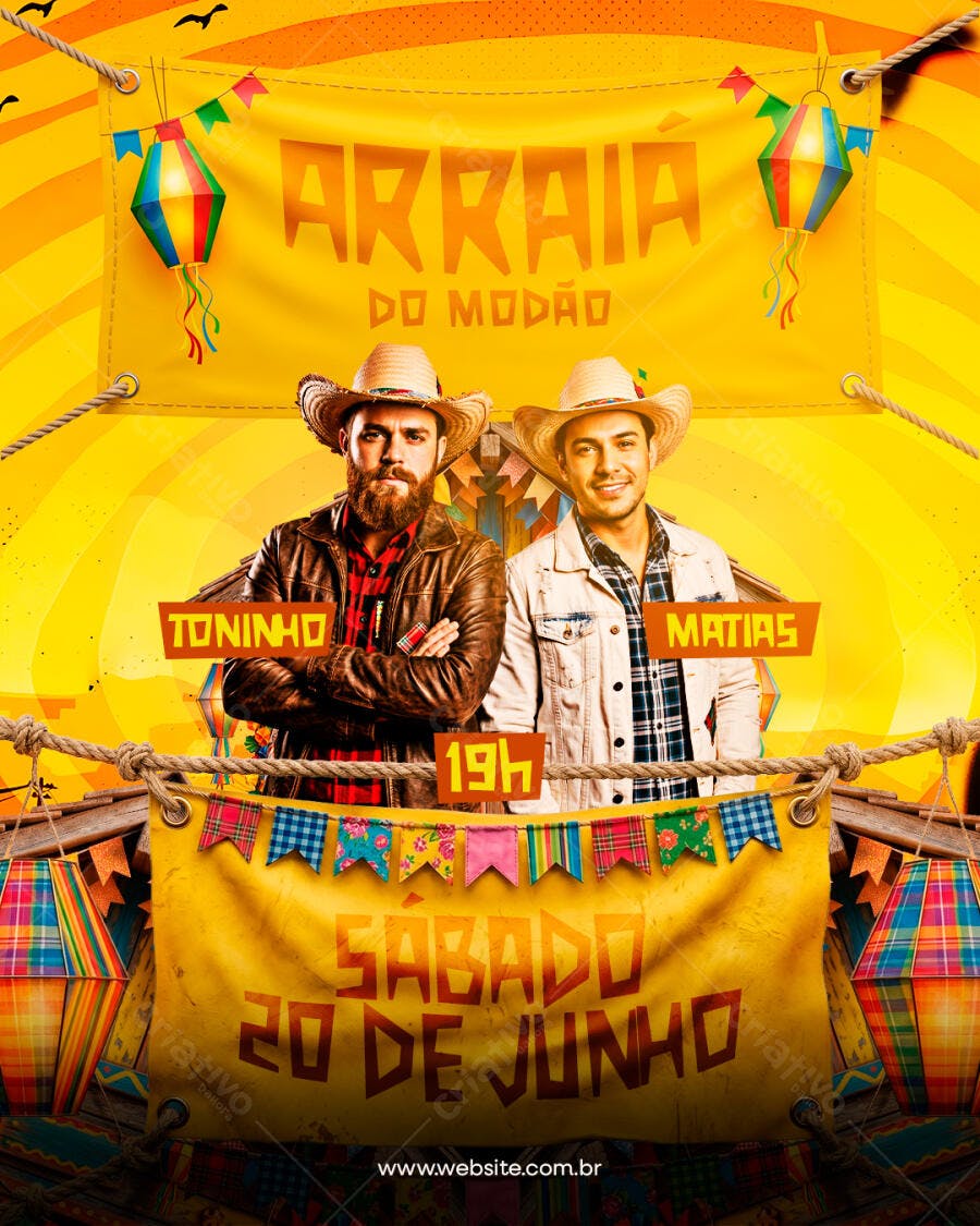 Flyer Arraiá do Modão Festa Junina 20 de Junho PSD Editável