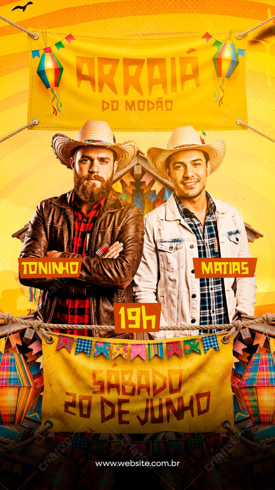 Flyer Arraiá do Modão Festa Junina Junho PSD Editável