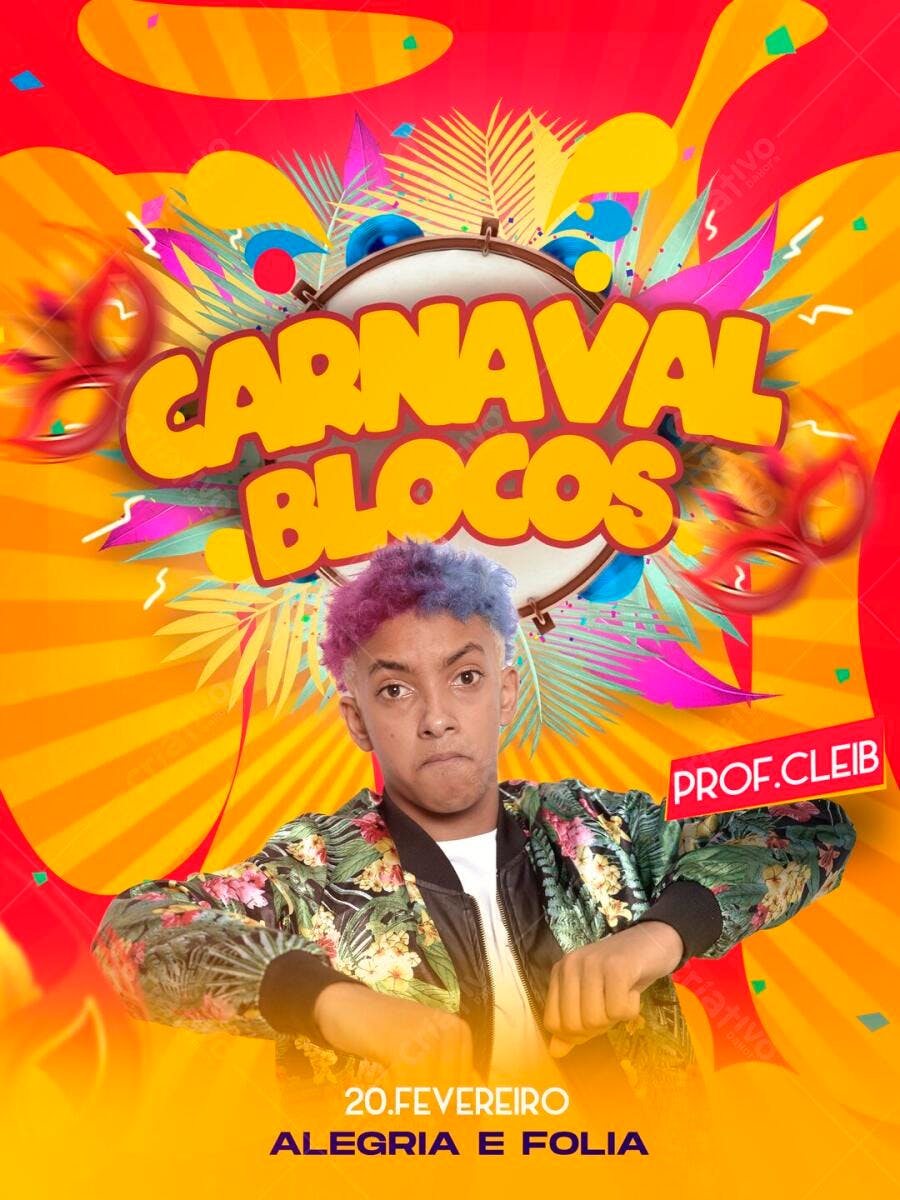 Flyer Carnaval Blocos Fevereiro PSD Editável