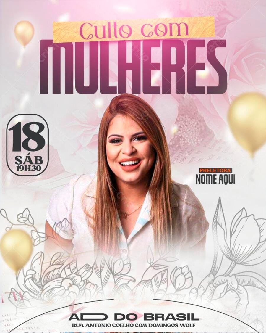 Flyer Culto com Mulheres Igreja PSD Editável