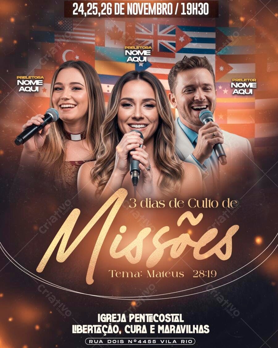 Flyer Culto de Missões Igreja Evangélica PSD Editável