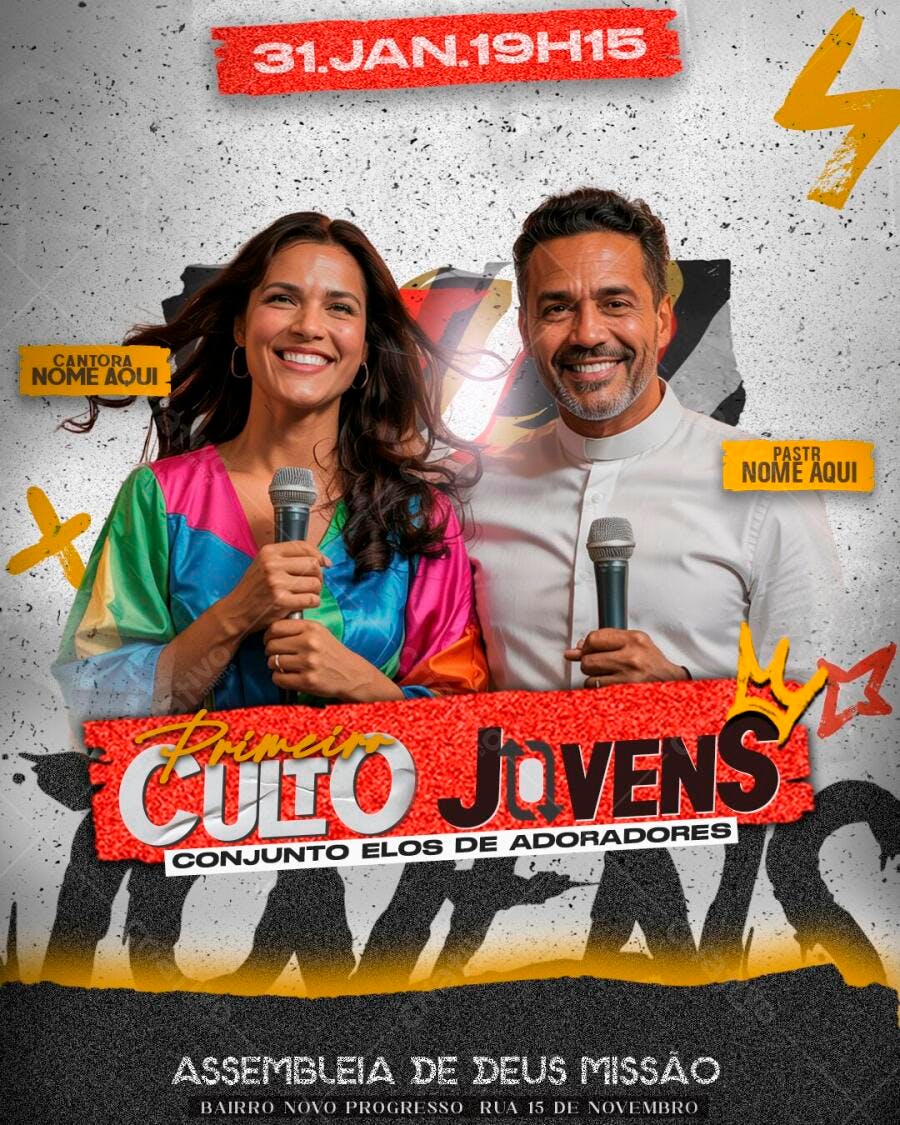 Flyer Culto Jovens Igreja Evangélica PSD Editável