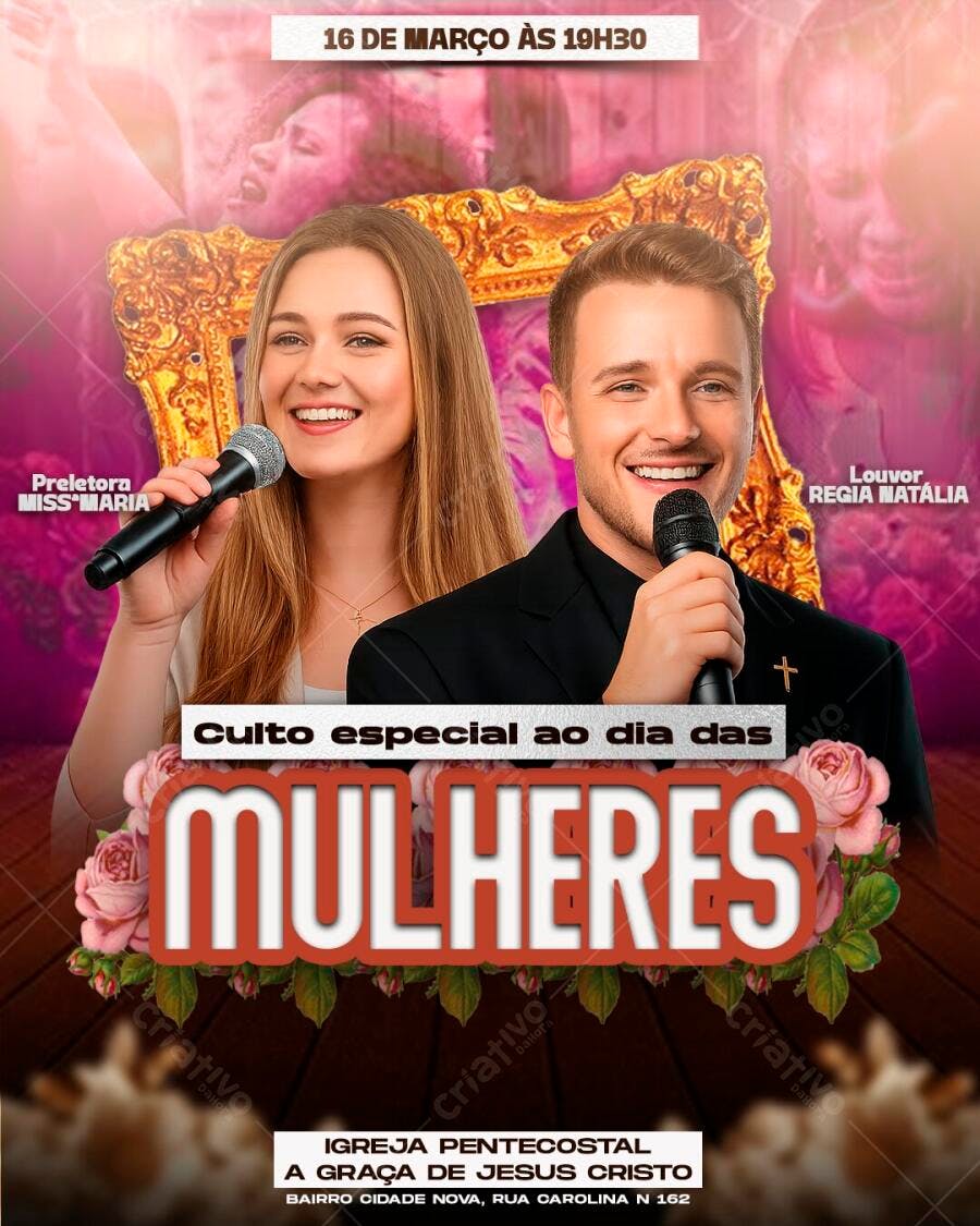 Flyer Dia Internacional da Mulher Igreja PSD Editável