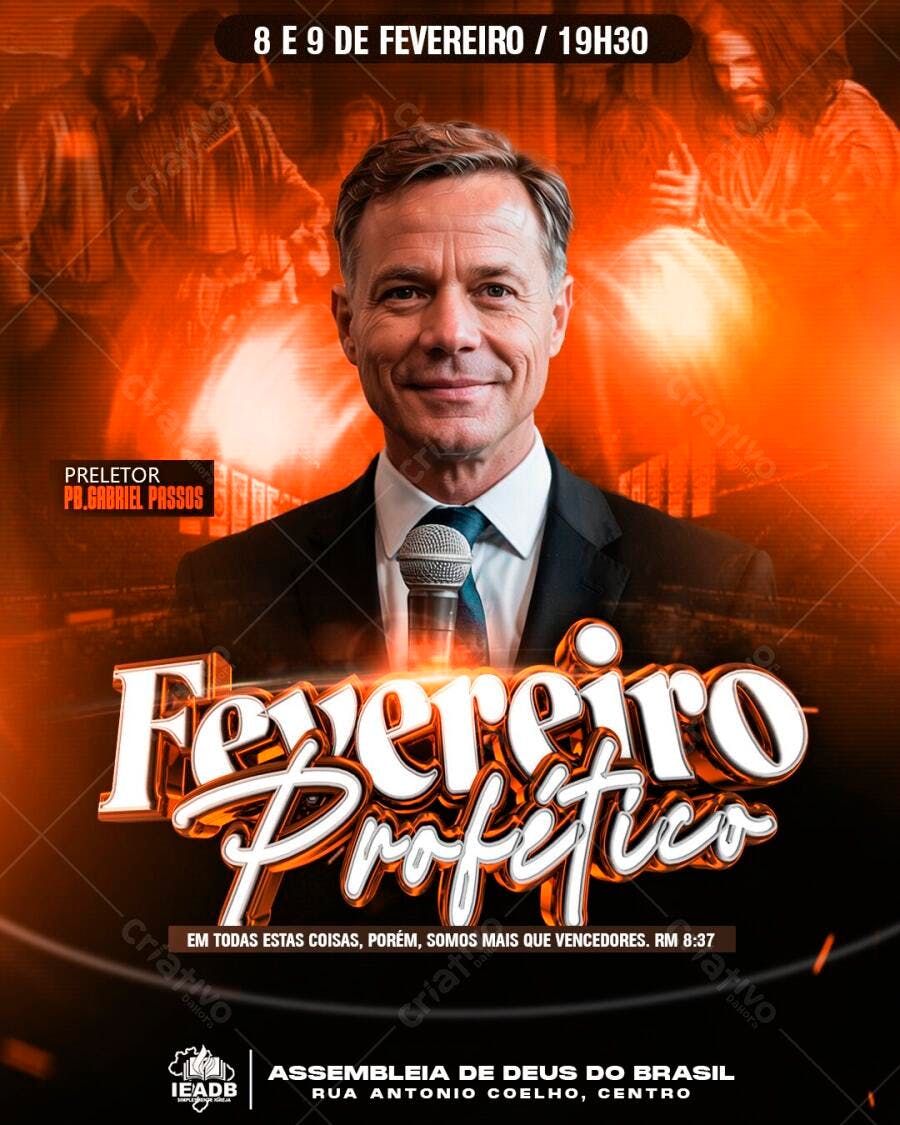 Flyer Fevereiro Profético Igreja Evangélica PSD Editável