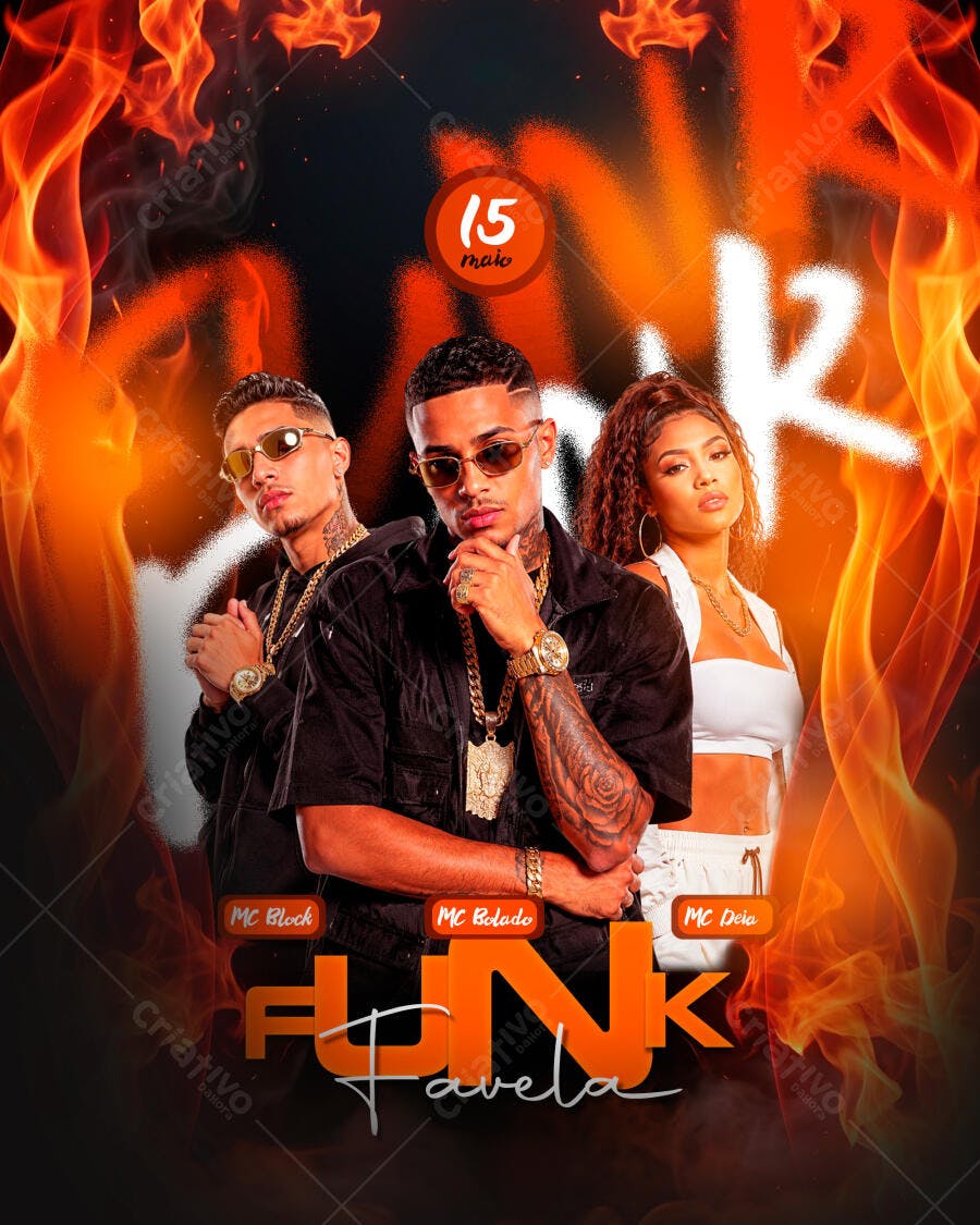 Flyer Funk Favela Evento Musical 15 Maio PSD Editável