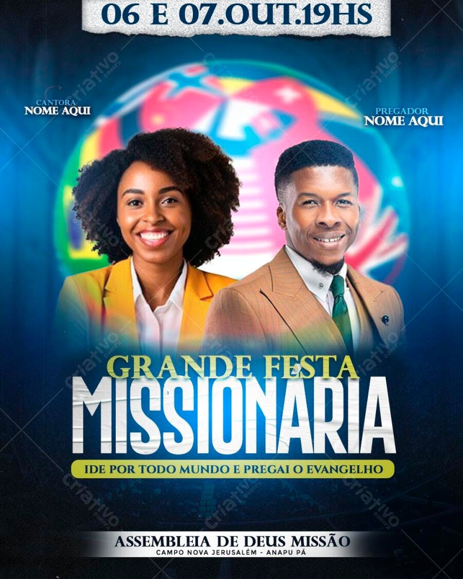 Flyer Grande Festa Missionária Outubro Igreja PSD Editável