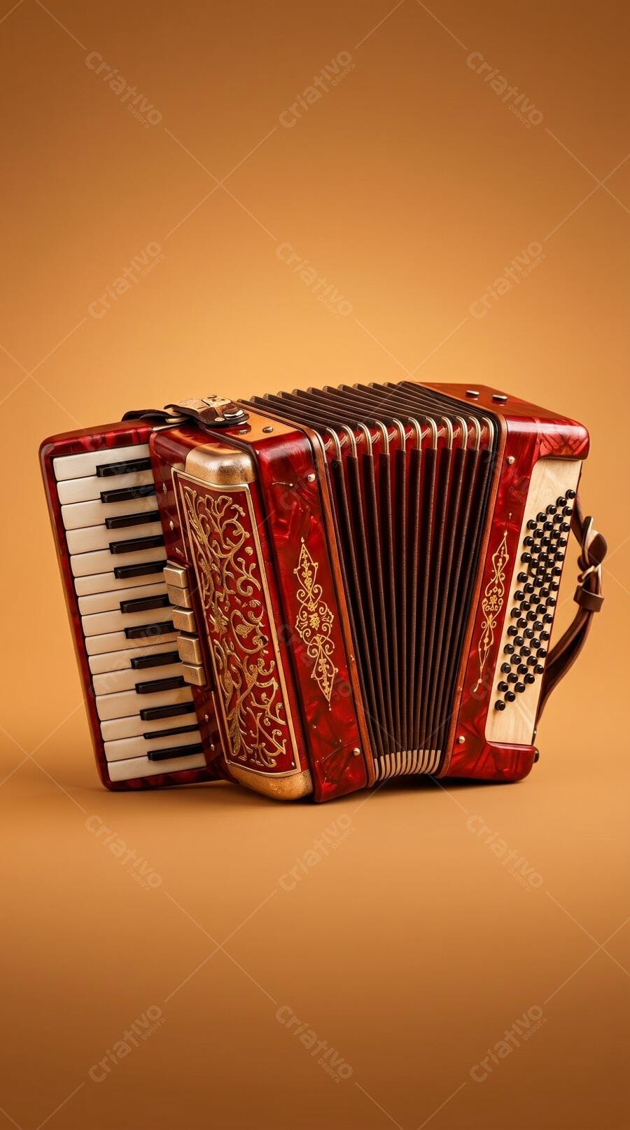 Foto Acordeão Vermelho Instrumento Musical Clássico Fundo Liso