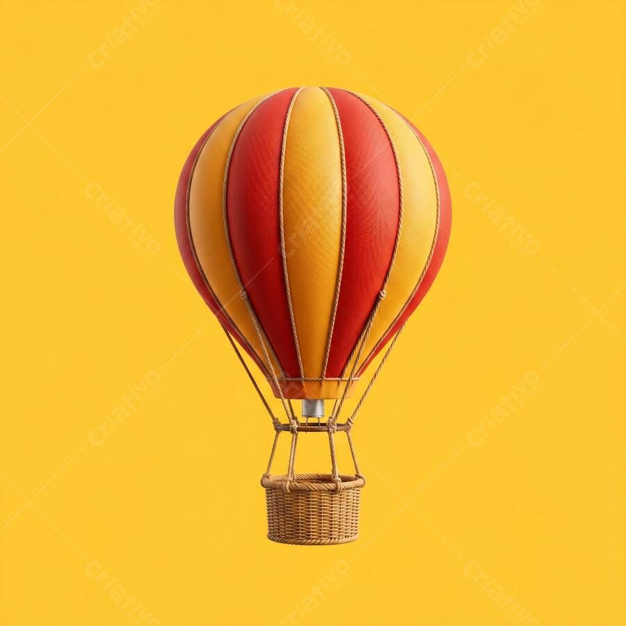 Foto Balão de Ar Quente Vermelho Amarelo Fundo Liso