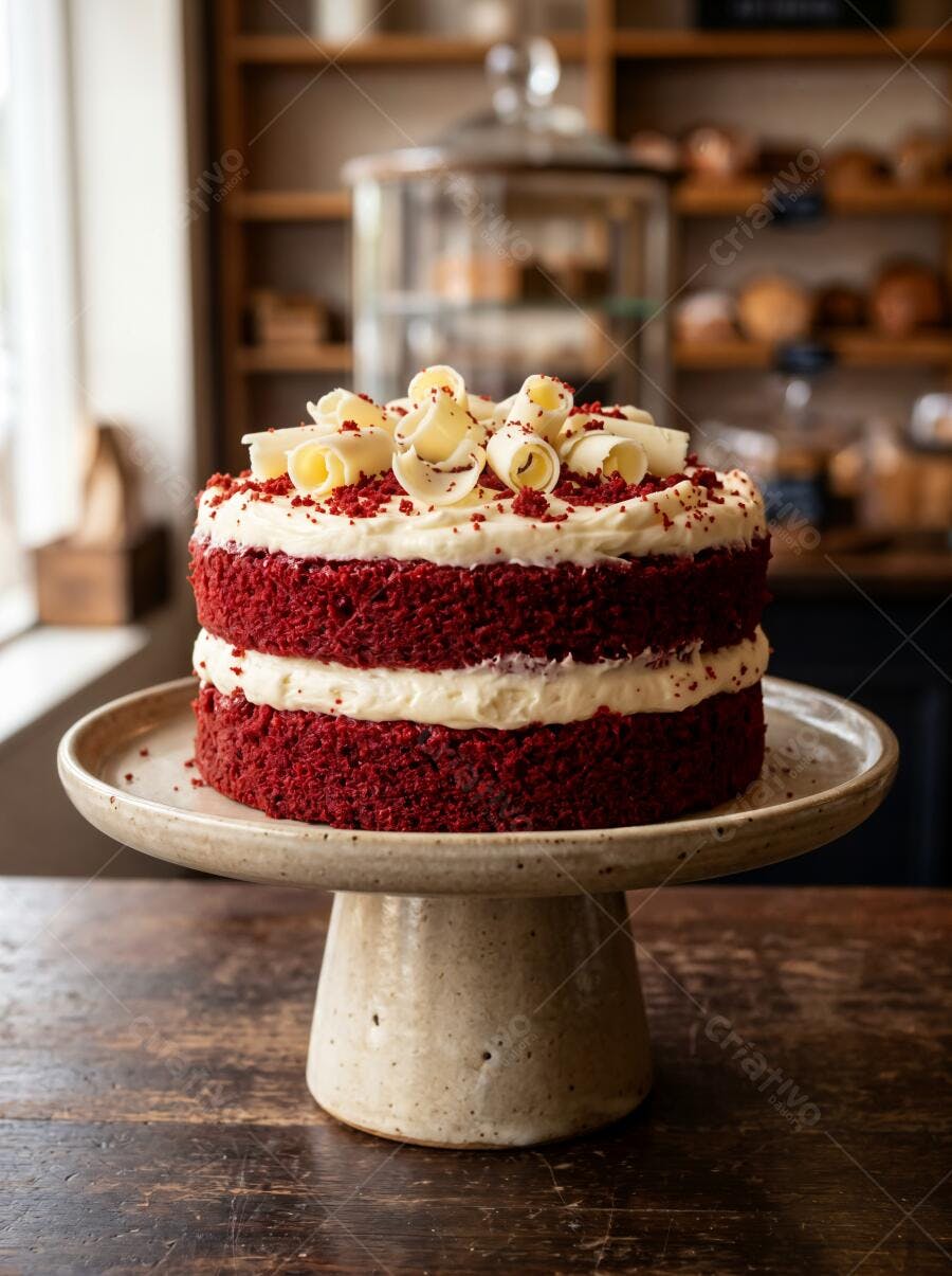 Foto Bolo Red Velvet Confeitaria Decoração Raspas Chocolate Branco