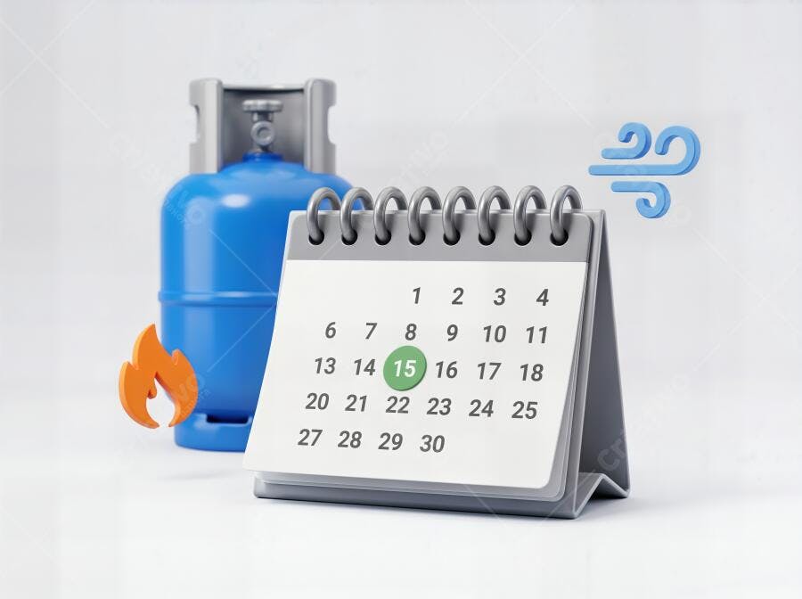 Foto Botijão de Gás Calendário Chama Vento 3D Render