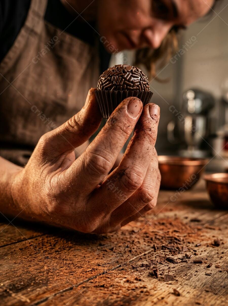 Foto Brigadeiro Gourmet Mão Confeiteiro Cozinha Rústica