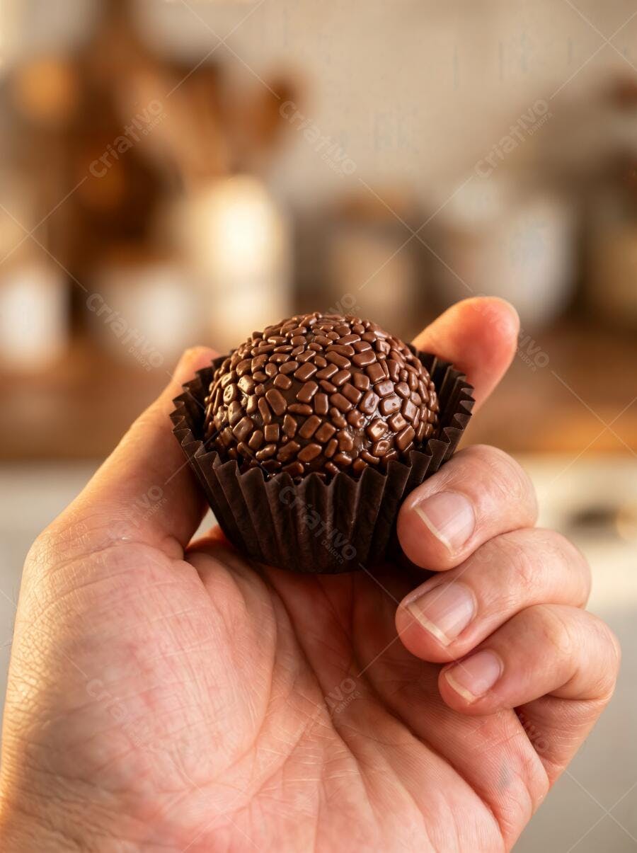 Foto Brigadeiro Gourmet Tradicional na Mão Doce Brasileiro