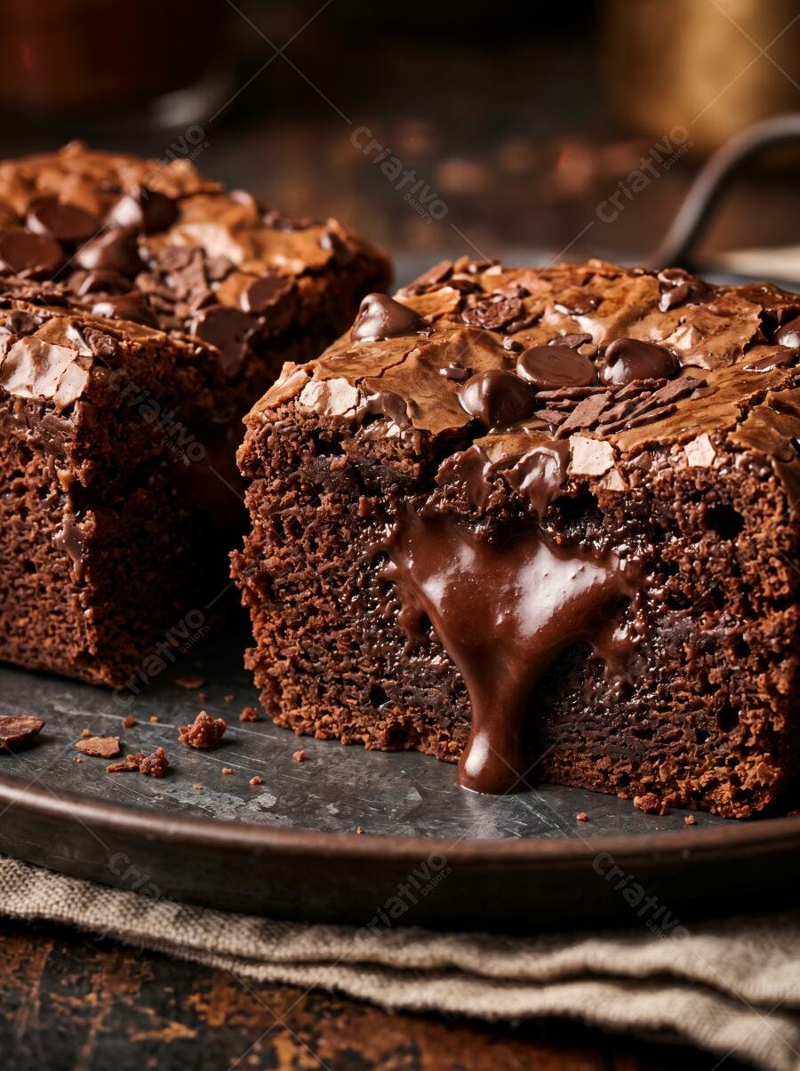 Foto Brownie Chocolate Derretido Gotas Lascas Studio