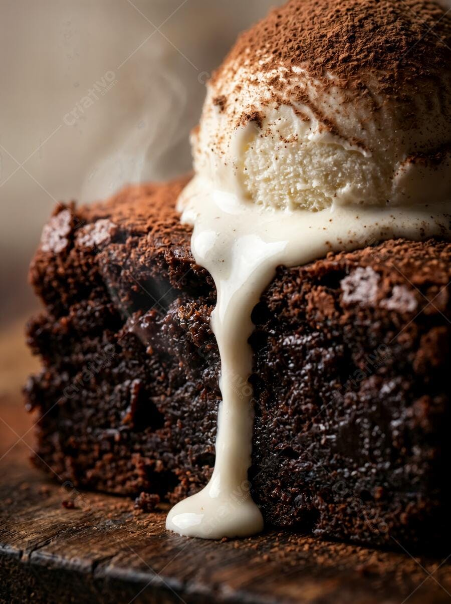 Foto Brownie Quente com Sorvete Derretendo e Cacau
