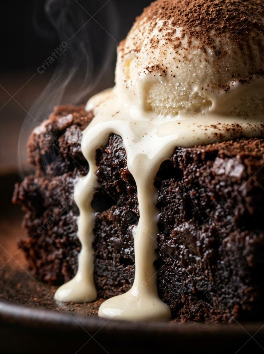 Foto Brownie Quente Sorvete Baunilha Calda Derretendo