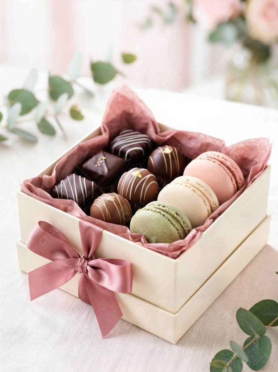 Foto Caixa de Bombons e Macarons Presente Delicado