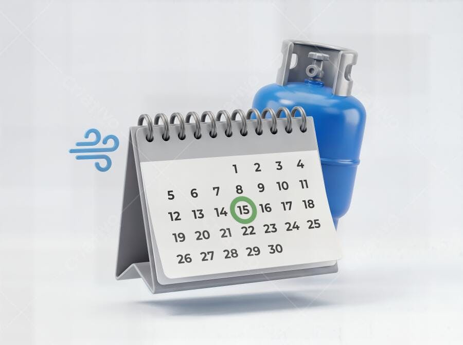 Foto Calendário com Botijão de Gás e Símbolo de Vento