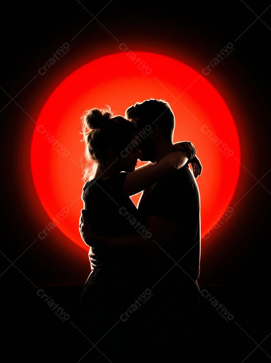 Foto Casal Apaixonado Abraçado Silhueta Luz Vermelha Romântico