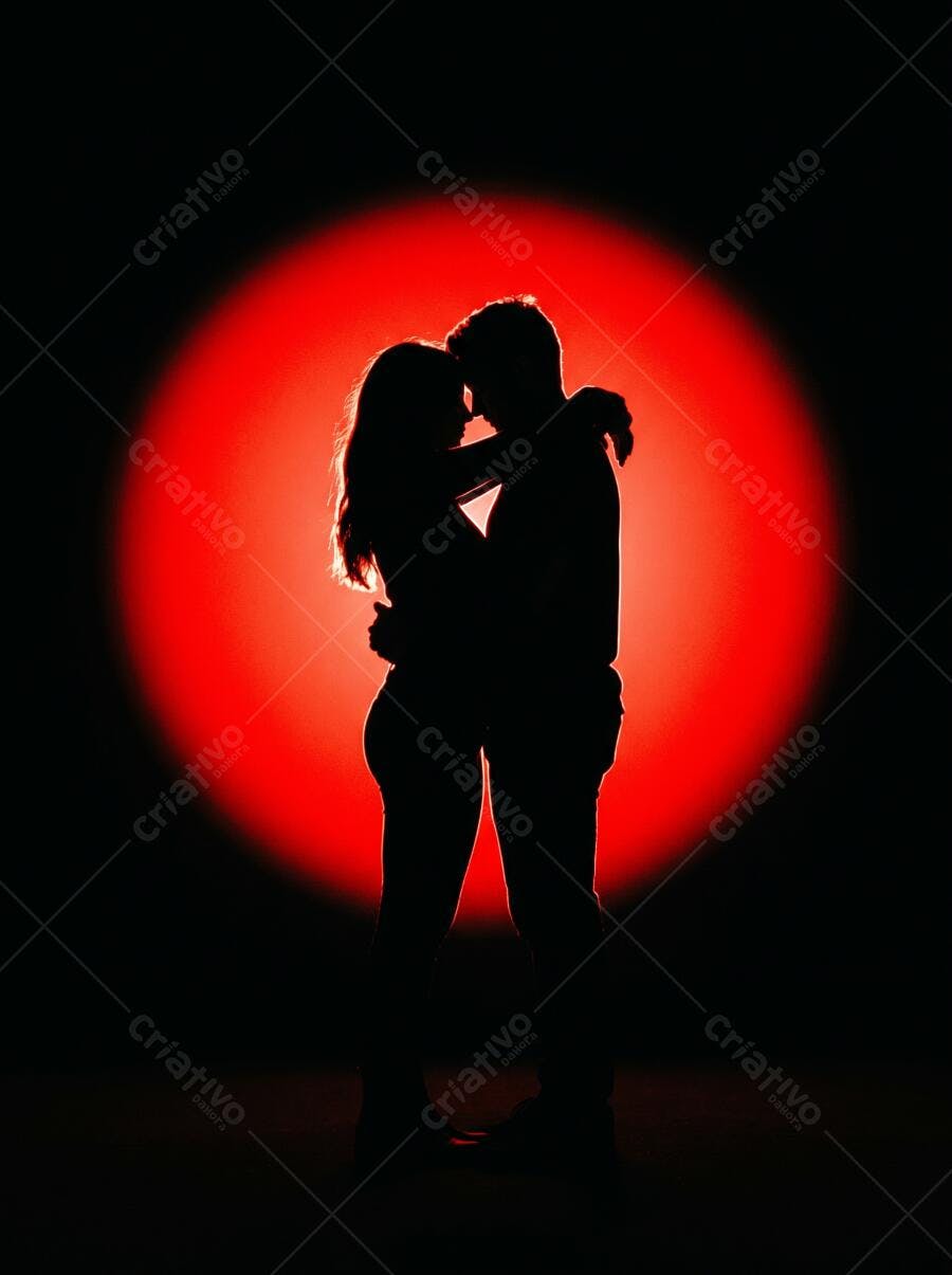 Foto Casal Apaixonado Abraçado Silhueta Luz Vermelha Romântico