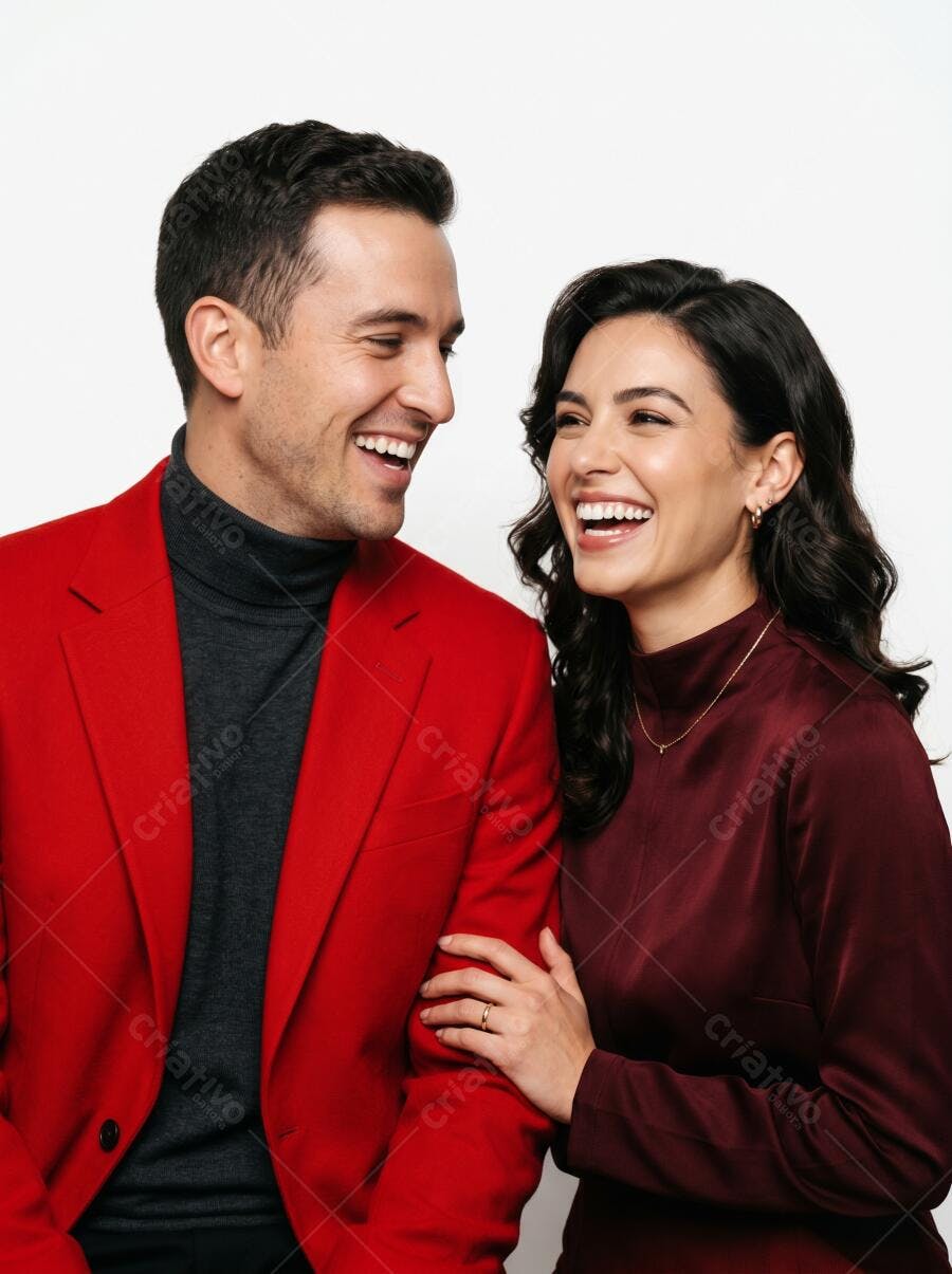 Foto Casal Feliz Sorrindo Olhando um para o Outro Estúdio