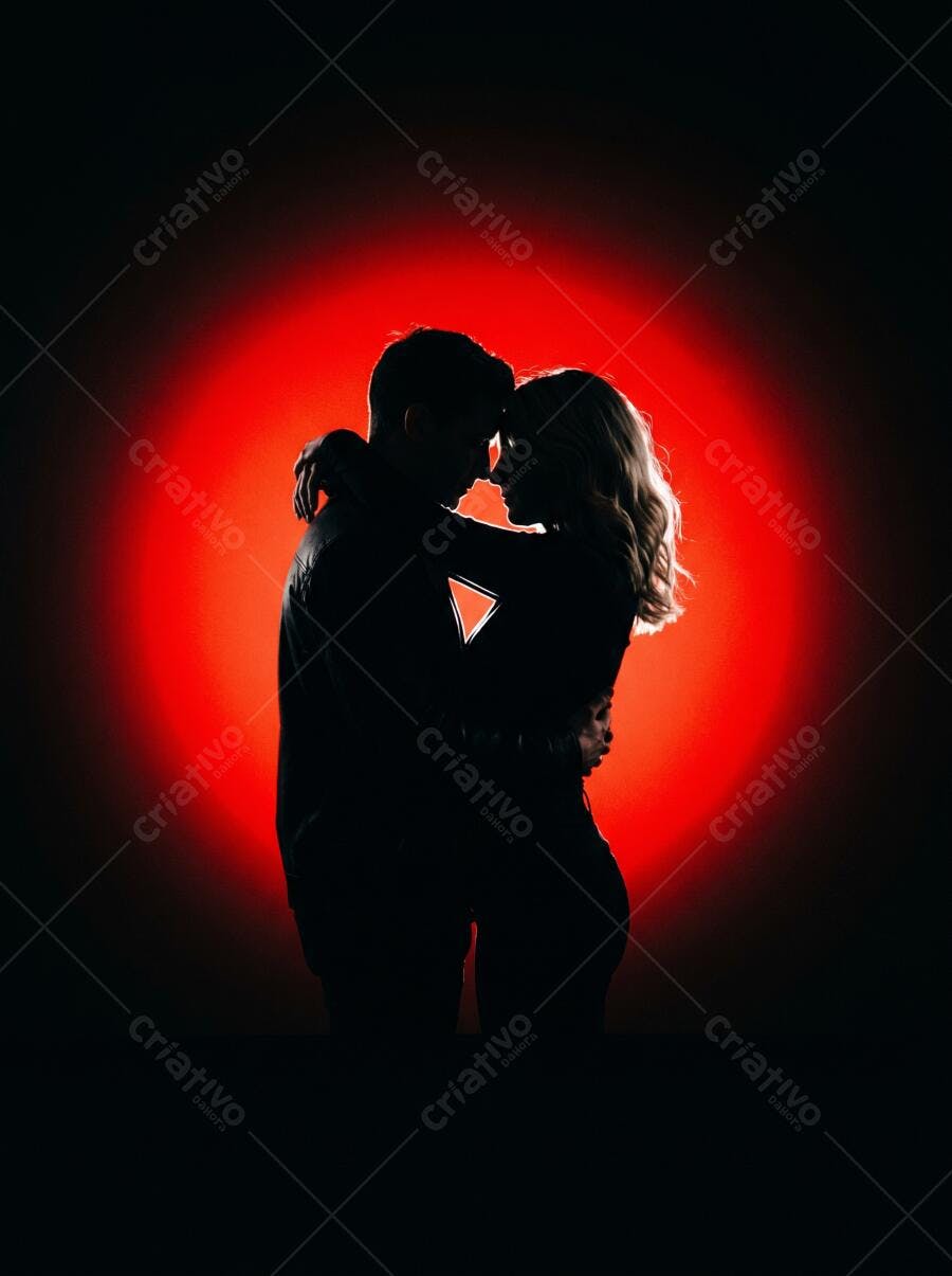 Foto Casal Silhueta Abraçados Fundo Vermelho Escuro Romântico
