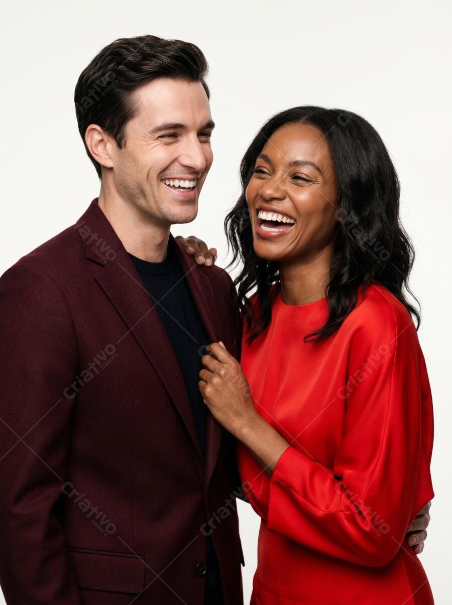 Foto Casal Sorrindo Feliz Diversidade Fundo Branco Studio