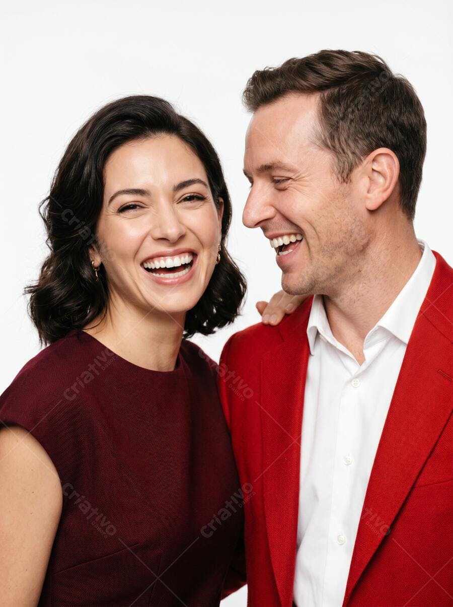 Foto Casal Sorrindo Feliz Fundo Branco Studio
